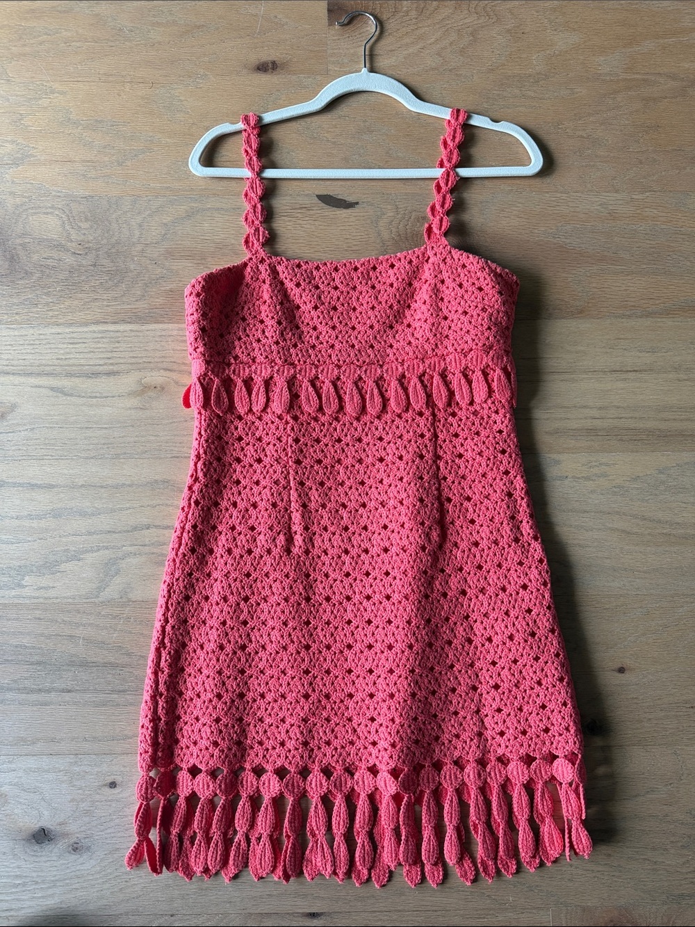 Saylor Coral Catriona Crochet Summer Dress with Tassel Hem S